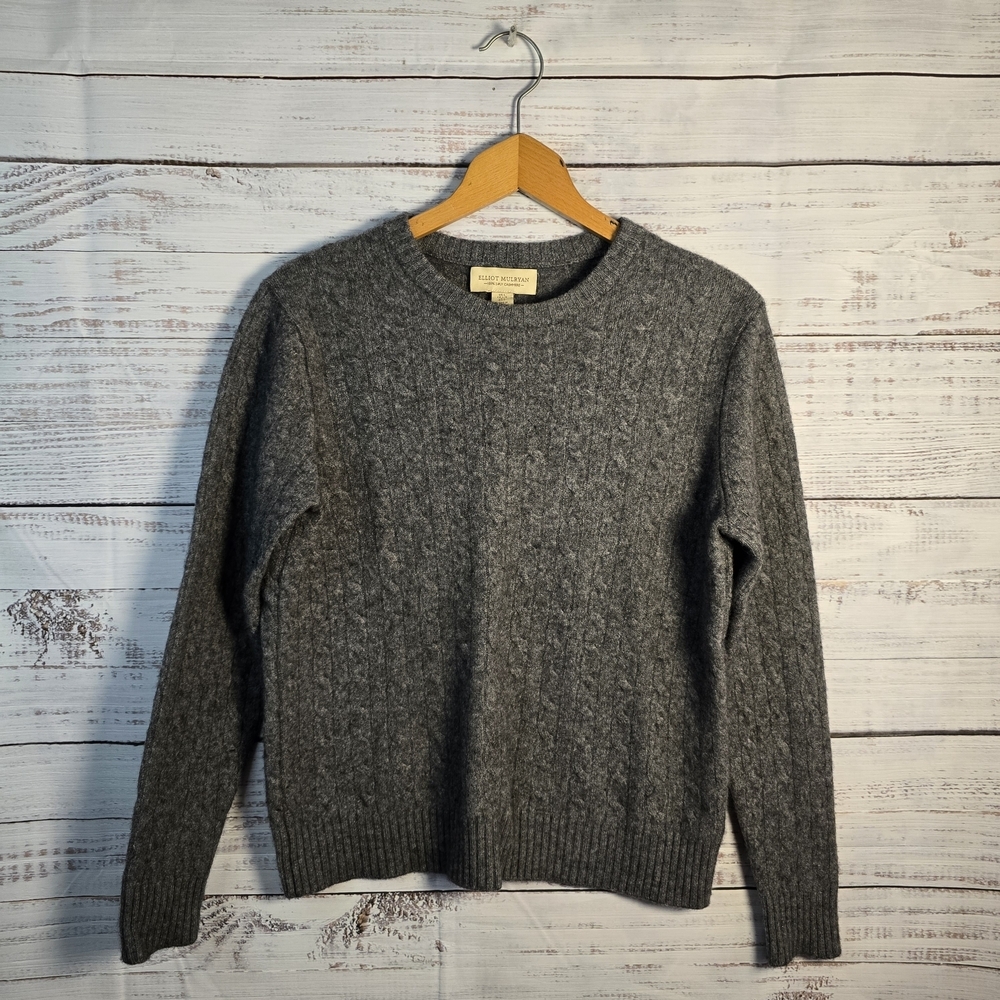 Elliot Mulryan 100% 2ply Cashmere‎ cable knit sweater Gray Large